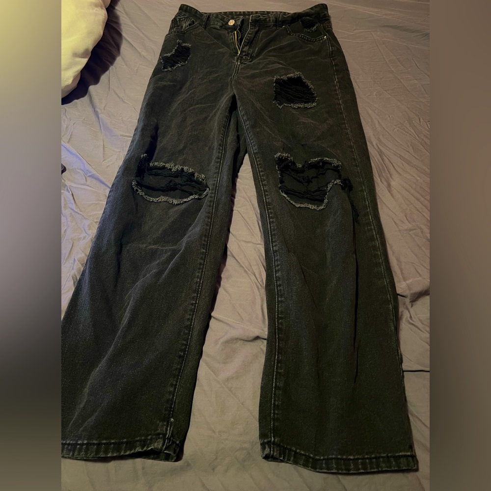 SHEIN High Waisted Ripped Straight Leg Jeans